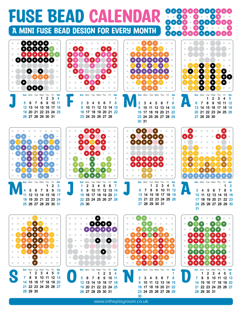 fuse bead calendar 2025 a mini design for every month of the year 