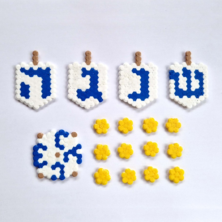 perler bead dreidel craft for Hanukkah jewish holidays 