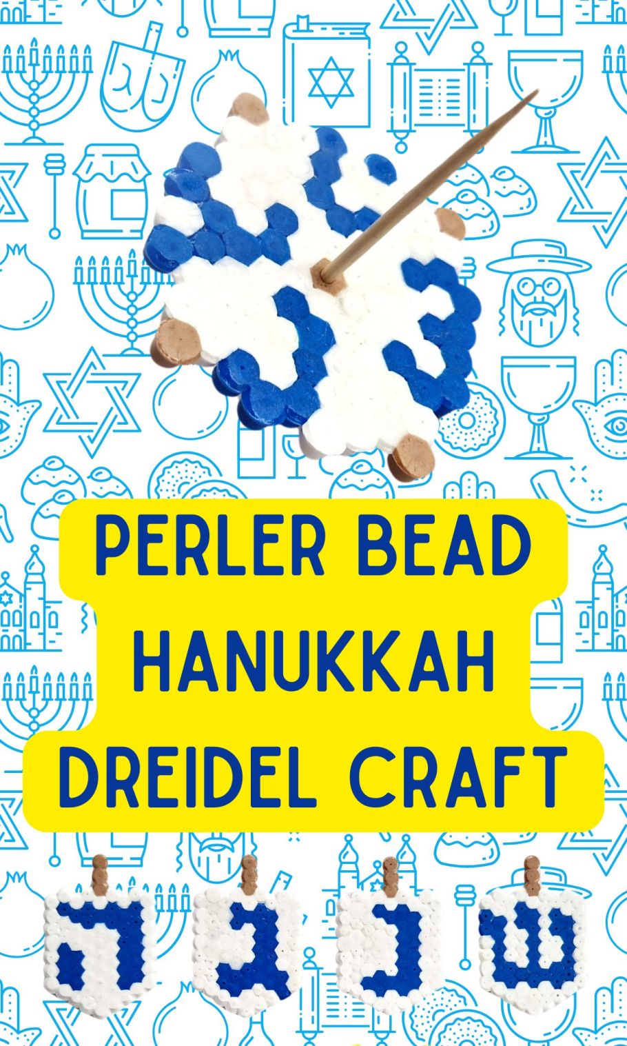 perler bead Hanukkah dreidel craft for kids free printable template 