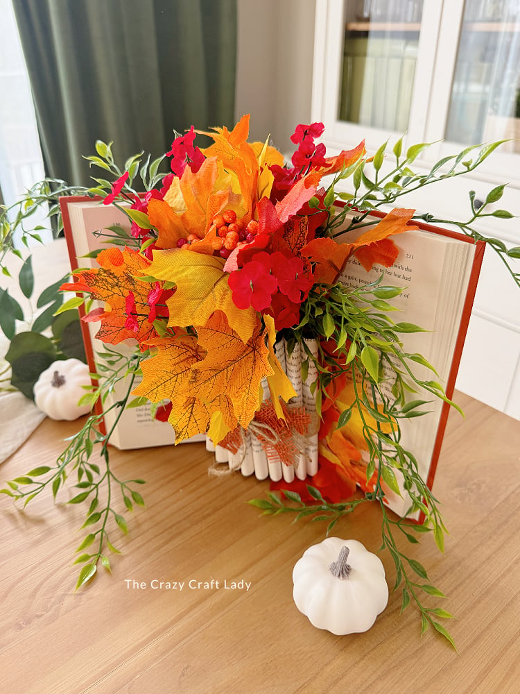 fall open book flower arrangement