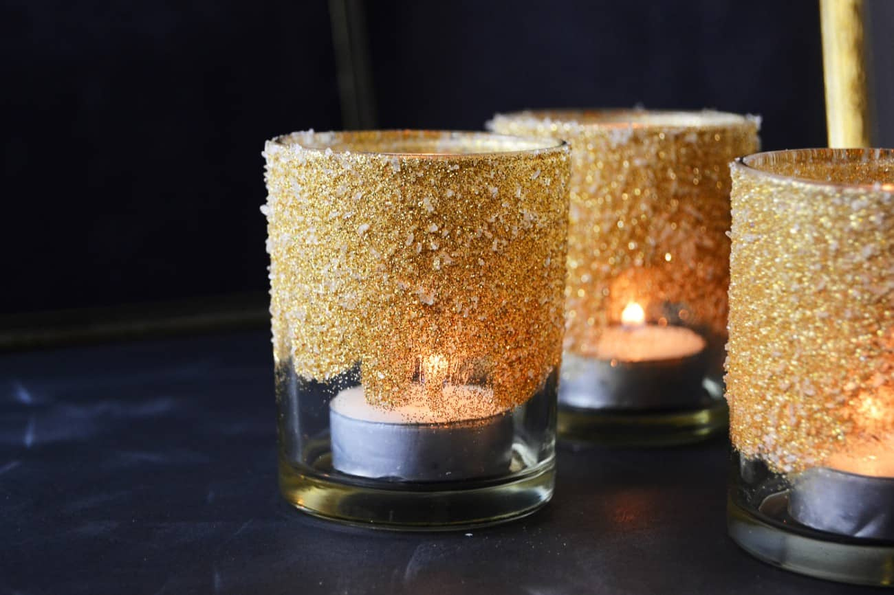 DIY glitter candle holders